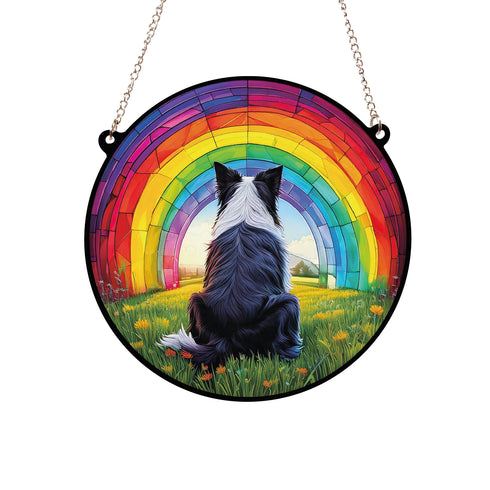Border Collie Rainbow Bridge Stained Glass Effect Suncatcher